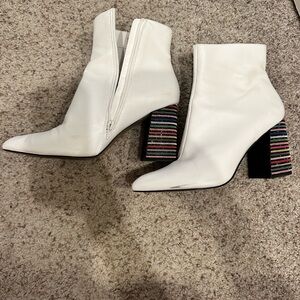 Betsey Johnson White Boots with Striped Heel